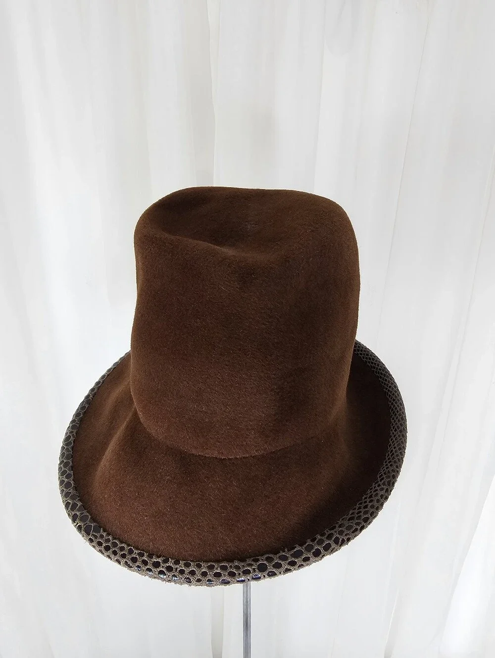 Vintage Ophelie Hats Brown Fur Felt Asymmetrical Cloche Mushroom Hat